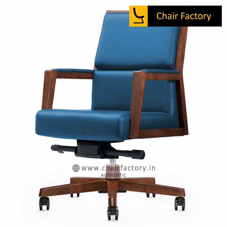 Montgomary Blue Mid Back 100% Genuine Leather Chair